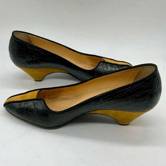 Vintage Maud Frizon Black Crocodile Leather Suede Shoes Heels Pumps Size 9.5 - Picture 4 of 7